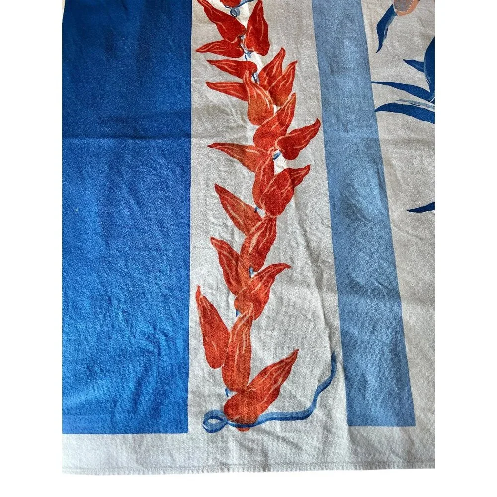 Vintage Southwest Tablecloth & 6 Napkins Set Blue & Orange Cotton Chilis Corn